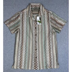 Distortion Polo‎ Shirt Mens Small Brown Green Geometric Knit Short Sleeve Retro